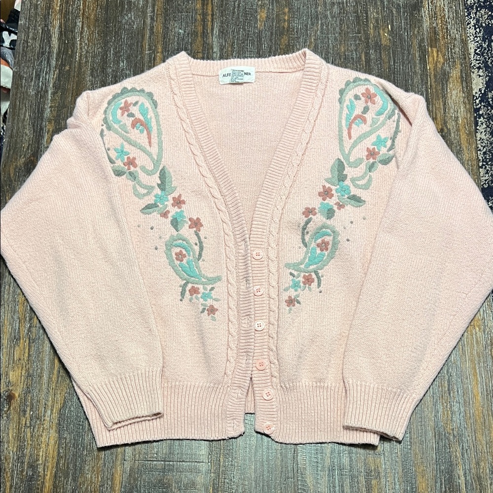 Alfred Dunner Pink Floral Embroidered Cardigan
